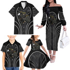 Penrith Panthers Rugby Mascot Family Matching Off The Shoulder Long Sleeve Dress and Hawaiian Shirt Australian Rugby Culture - Tribal Inspired Black Panther