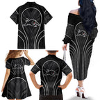 Penrith Panthers Rugby Mascot Family Matching Off The Shoulder Long Sleeve Dress and Hawaiian Shirt Australian Rugby Culture - Tribal Inspired Black Panther