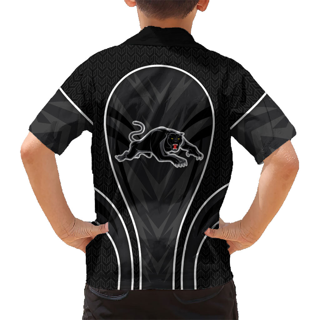 Penrith Panthers Rugby Mascot Family Matching Off Shoulder Maxi Dress and Hawaiian Shirt Australian Rugby Culture - Tribal Inspired Black Panther
