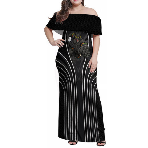 Penrith Panthers Rugby Mascot Family Matching Off Shoulder Maxi Dress and Hawaiian Shirt Australian Rugby Culture - Tribal Inspired Black Panther