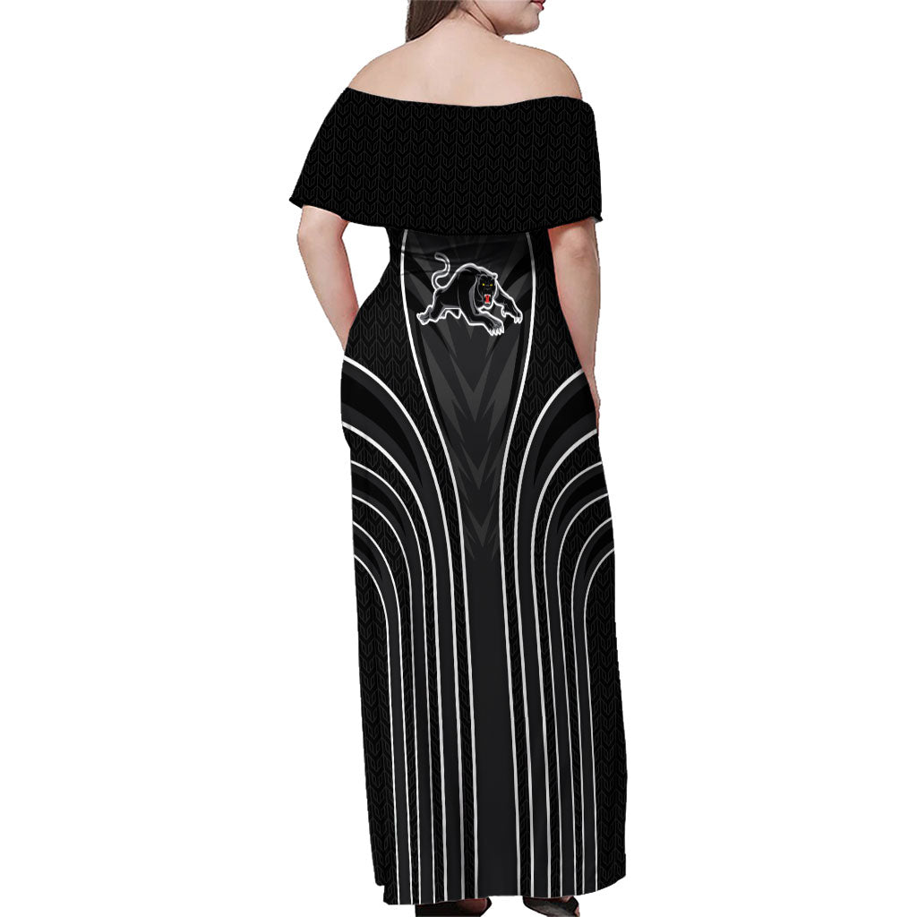 Penrith Panthers Rugby Mascot Family Matching Off Shoulder Maxi Dress and Hawaiian Shirt Australian Rugby Culture - Tribal Inspired Black Panther