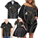 Penrith Panthers Rugby Mascot Family Matching Off Shoulder Short Dress and Hawaiian Shirt Australian Rugby Culture - Tribal Inspired Black Panther