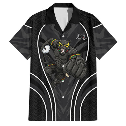 Penrith Panthers Rugby Mascot Family Matching Off Shoulder Short Dress and Hawaiian Shirt Australian Rugby Culture - Tribal Inspired Black Panther
