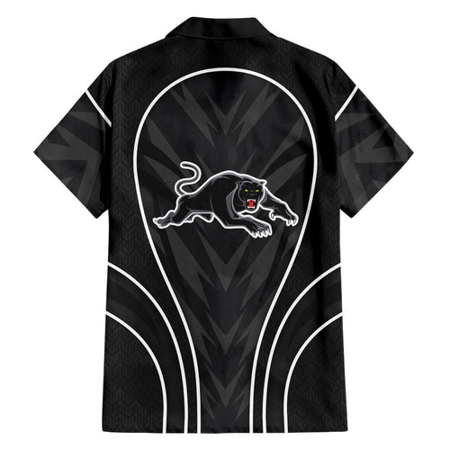 Penrith Panthers Rugby Mascot Family Matching Short Sleeve Bodycon Dress and Hawaiian Shirt Australian Rugby Culture - Tribal Inspired Black Panther