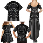 Penrith Panthers Rugby Mascot Family Matching Summer Maxi Dress and Hawaiian Shirt Australian Rugby Culture - Tribal Inspired Black Panther