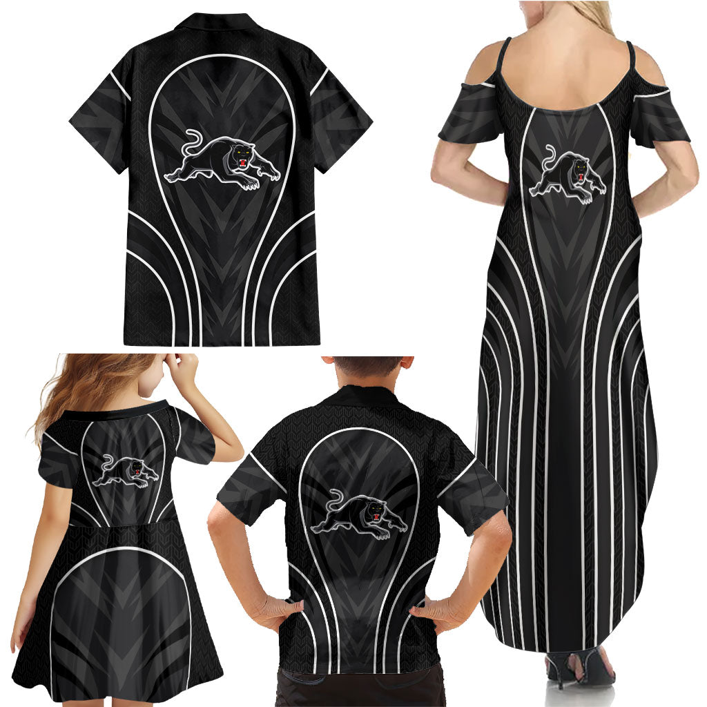 Penrith Panthers Rugby Mascot Family Matching Summer Maxi Dress and Hawaiian Shirt Australian Rugby Culture - Tribal Inspired Black Panther