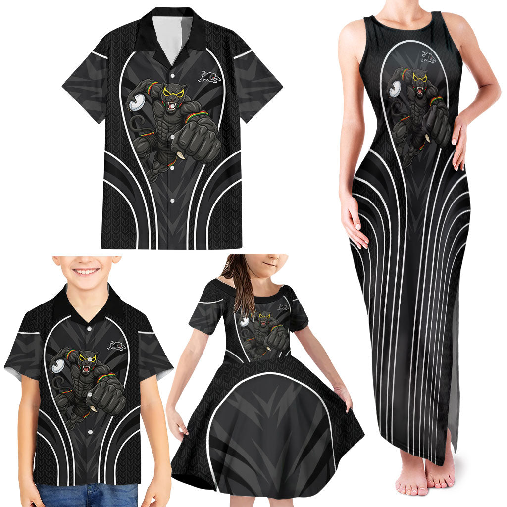 Penrith Panthers Rugby Mascot Family Matching Tank Maxi Dress and Hawaiian Shirt Australian Rugby Culture - Tribal Inspired Black Panther