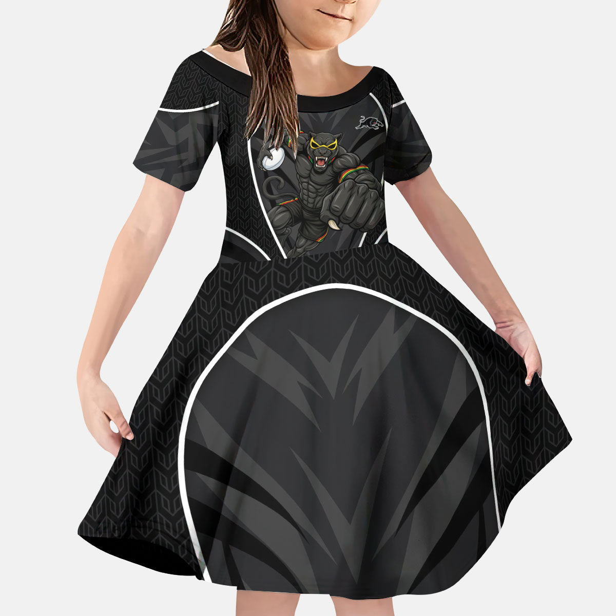 Penrith Panthers Rugby Mascot Kid Short Sleeve Dress Australian Rugby Culture - Tribal Inspired Black Panther