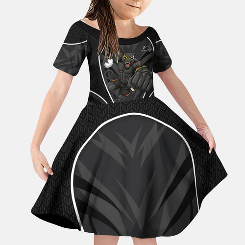 Penrith Panthers Rugby Mascot Kid Short Sleeve Dress Australian Rugby Culture - Tribal Inspired Black Panther