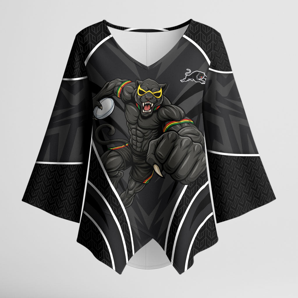Penrith Panthers Rugby Mascot Kimono Sleeve Blouse Australian Rugby Culture - Tribal Inspired Black Panther