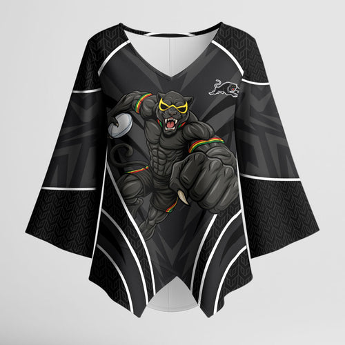 Penrith Panthers Rugby Mascot Kimono Sleeve Blouse Australian Rugby Culture - Tribal Inspired Black Panther