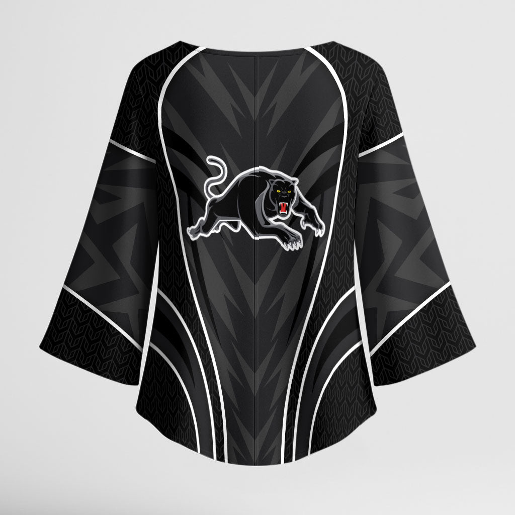 Penrith Panthers Rugby Mascot Kimono Sleeve Blouse Australian Rugby Culture - Tribal Inspired Black Panther