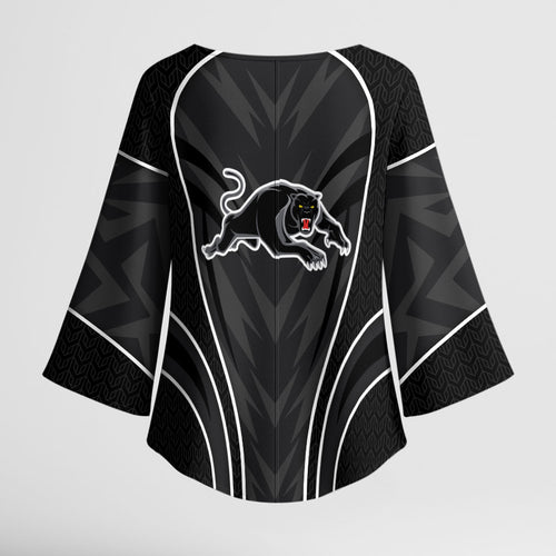 Penrith Panthers Rugby Mascot Kimono Sleeve Blouse Australian Rugby Culture - Tribal Inspired Black Panther
