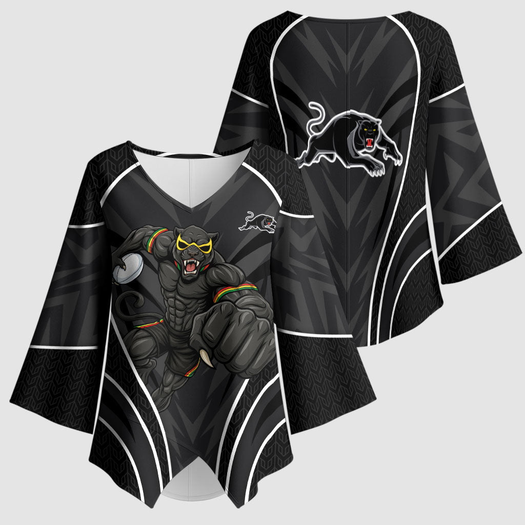 Penrith Panthers Rugby Mascot Kimono Sleeve Blouse Australian Rugby Culture - Tribal Inspired Black Panther