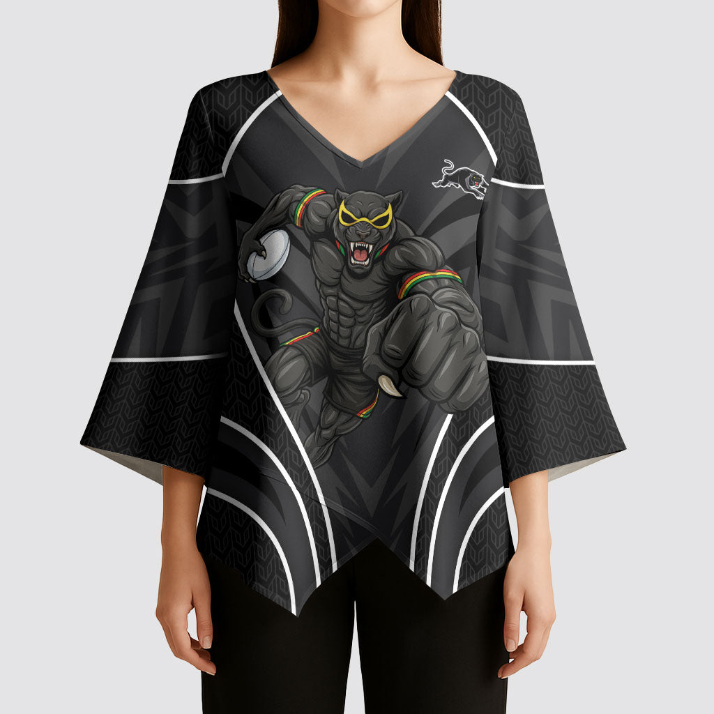 Penrith Panthers Rugby Mascot Kimono Sleeve Blouse Australian Rugby Culture - Tribal Inspired Black Panther