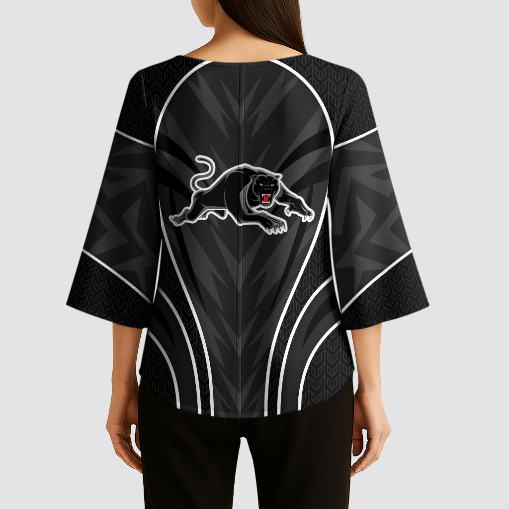 Penrith Panthers Rugby Mascot Kimono Sleeve Blouse Australian Rugby Culture - Tribal Inspired Black Panther
