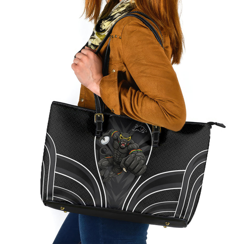 Penrith Panthers Rugby Mascot Leather Tote Bag Australian Rugby Culture - Tribal Inspired Black Panther