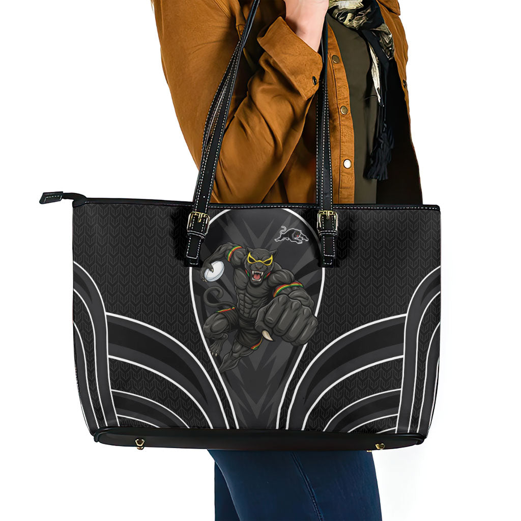 Penrith Panthers Rugby Mascot Leather Tote Bag Australian Rugby Culture - Tribal Inspired Black Panther