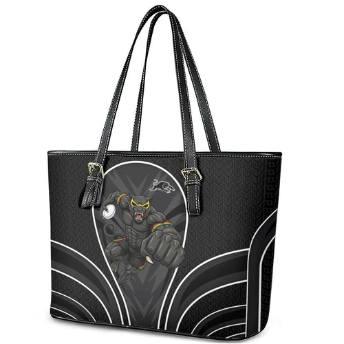 Penrith Panthers Rugby Mascot Leather Tote Bag Australian Rugby Culture - Tribal Inspired Black Panther