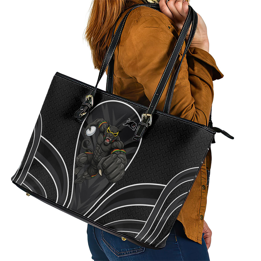 Penrith Panthers Rugby Mascot Leather Tote Bag Australian Rugby Culture - Tribal Inspired Black Panther