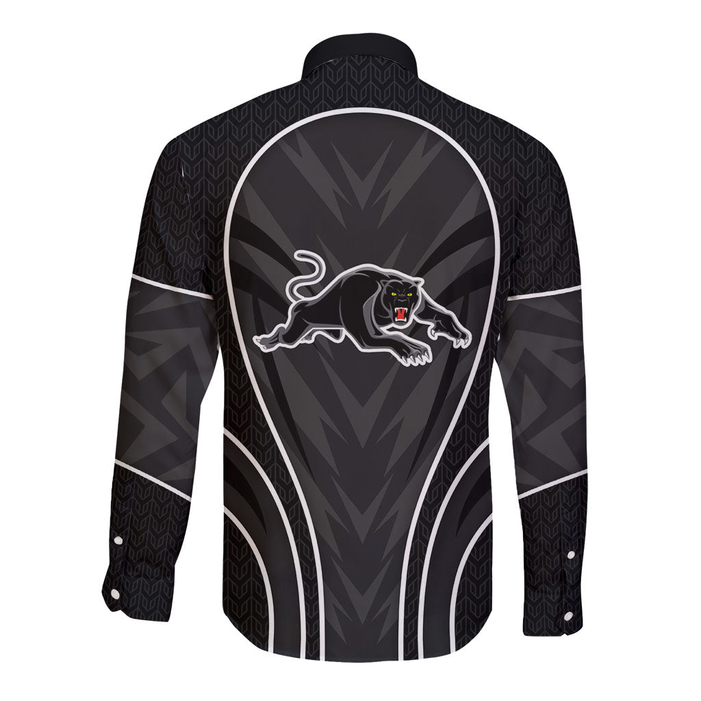 Penrith Panthers Rugby Mascot Long Sleeve Button Shirt Australian Rugby Culture - Tribal Inspired Black Panther