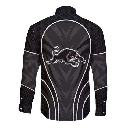 Penrith Panthers Rugby Mascot Long Sleeve Button Shirt Australian Rugby Culture - Tribal Inspired Black Panther