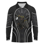 Penrith Panthers Rugby Mascot Long Sleeve Polo Shirt Australian Rugby Culture - Tribal Inspired Black Panther