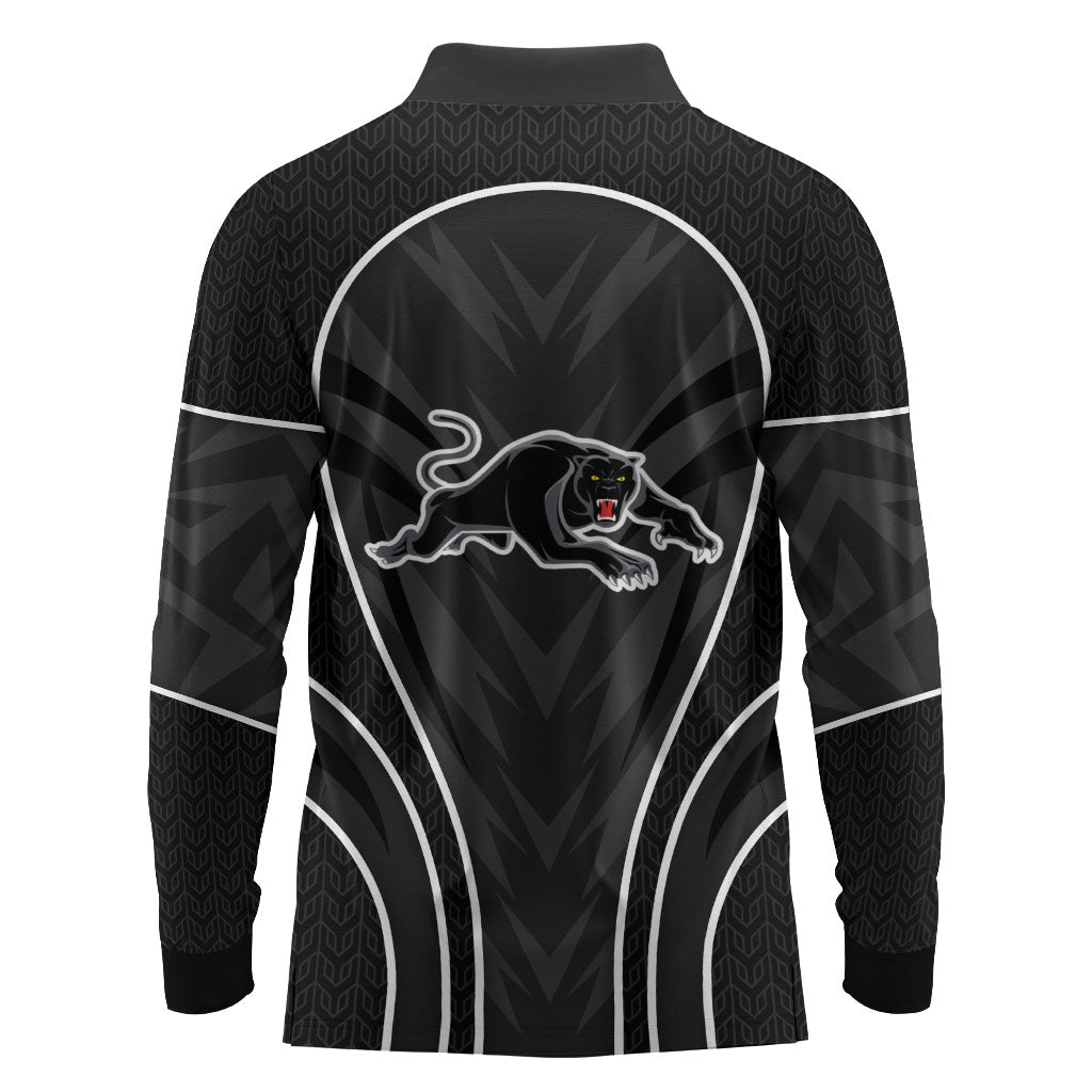 Penrith Panthers Rugby Mascot Long Sleeve Polo Shirt Australian Rugby Culture - Tribal Inspired Black Panther