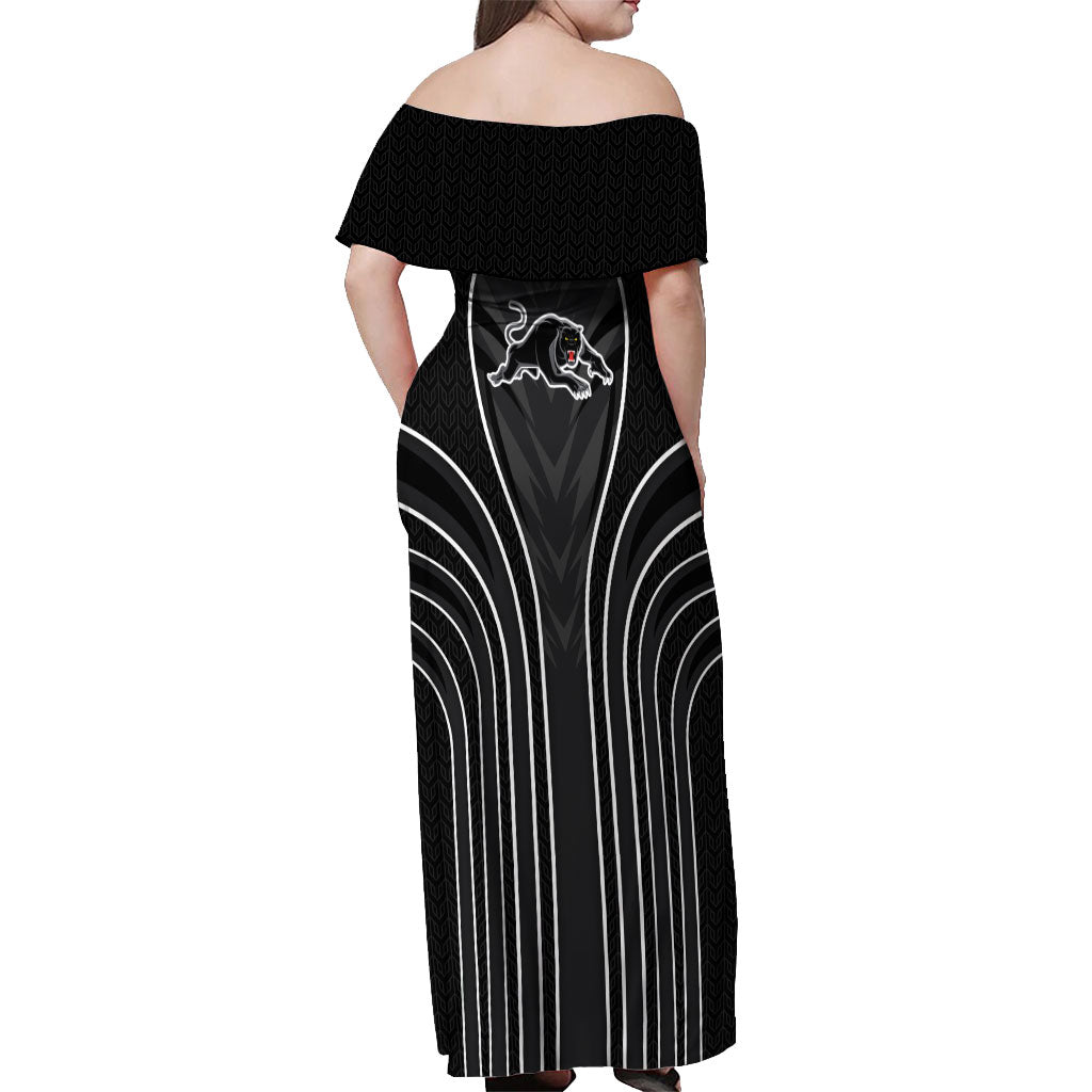 Penrith Panthers Rugby Mascot Off Shoulder Maxi Dress Australian Rugby Culture - Tribal Inspired Black Panther