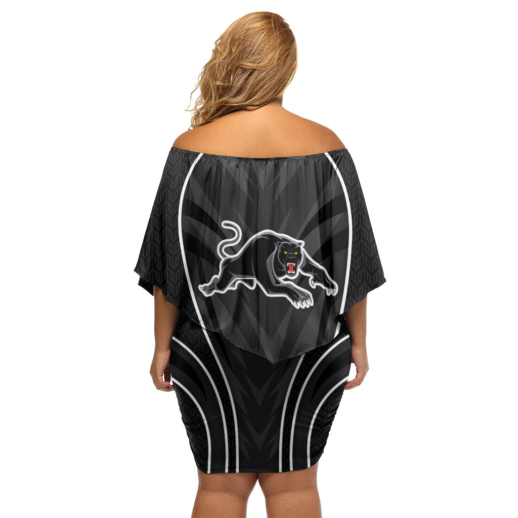 Penrith Panthers Rugby Mascot Off Shoulder Short Dress Australian Rugby Culture - Tribal Inspired Black Panther