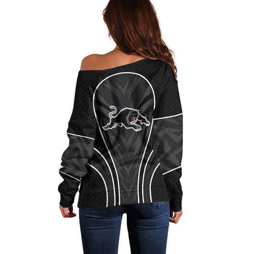 Penrith Panthers Rugby Mascot Off Shoulder Sweater Australian Rugby Culture - Tribal Inspired Black Panther