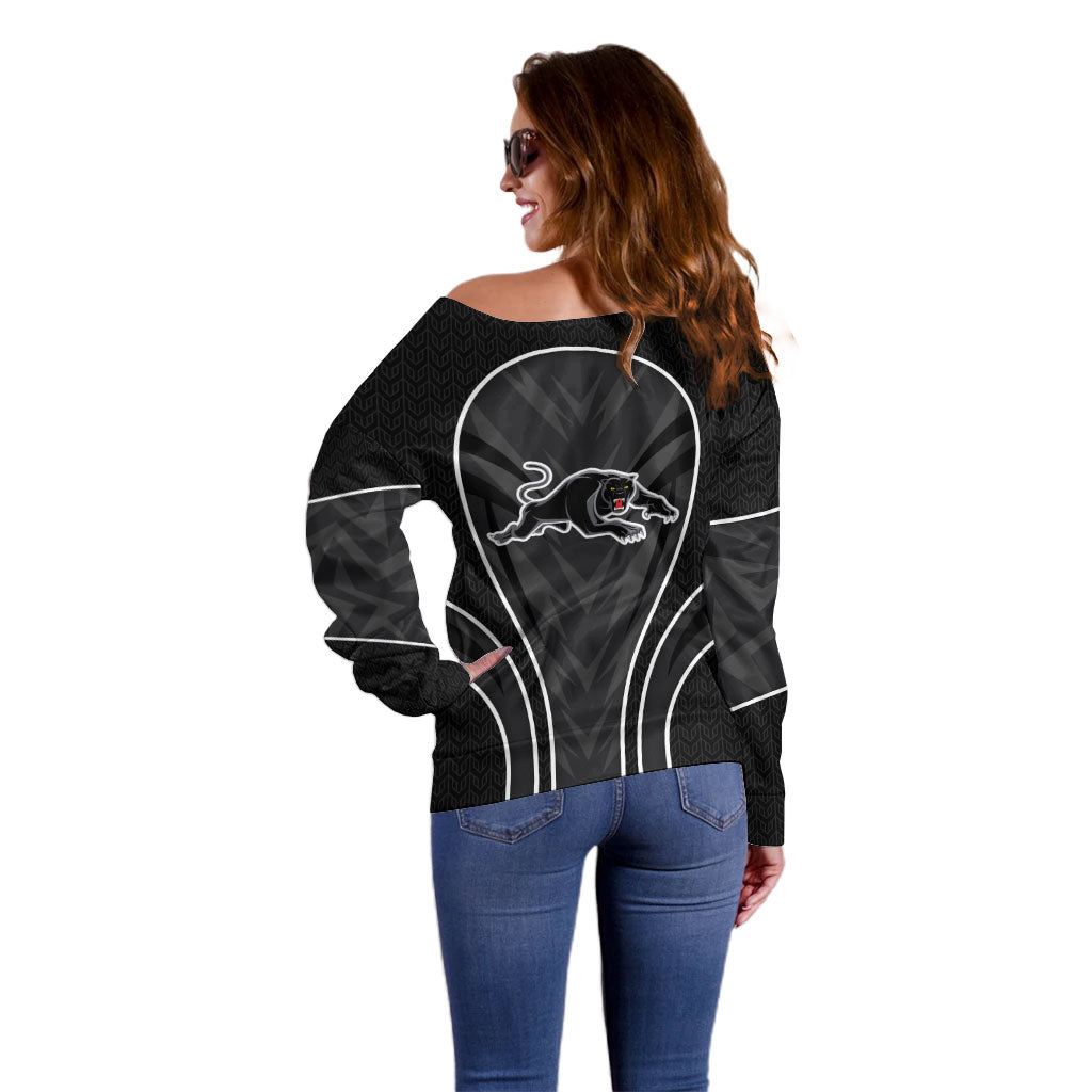 Penrith Panthers Rugby Mascot Off Shoulder Sweater Australian Rugby Culture - Tribal Inspired Black Panther