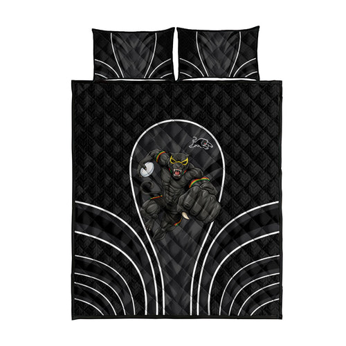 Penrith Panthers Rugby Mascot Quilt Bed Set Australian Rugby Culture - Tribal Inspired Black Panther