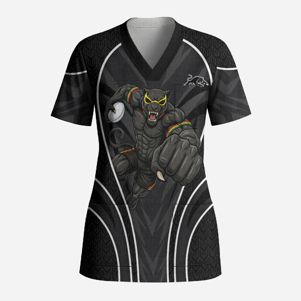 Penrith Panthers Rugby Mascot Scrub Top Australian Rugby Culture - Tribal Inspired Black Panther