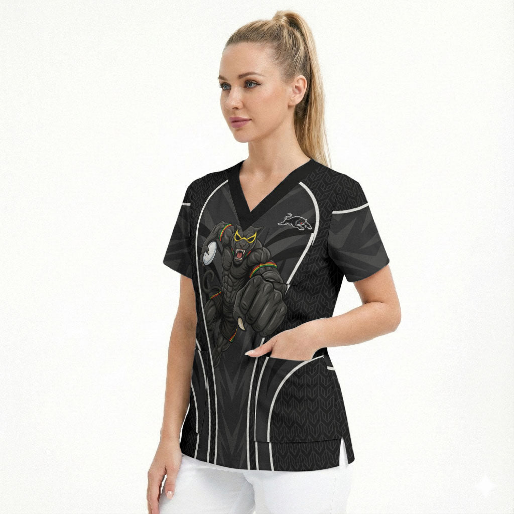 Penrith Panthers Rugby Mascot Scrub Top Australian Rugby Culture - Tribal Inspired Black Panther