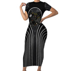 Penrith Panthers Rugby Mascot Short Sleeve Bodycon Dress Australian Rugby Culture - Tribal Inspired Black Panther