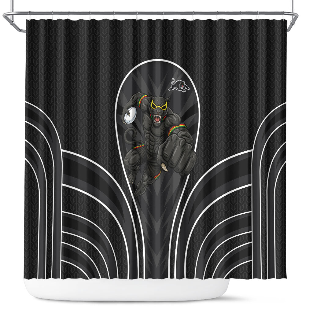 Penrith Panthers Rugby Mascot Shower Curtain Australian Rugby Culture - Tribal Inspired Black Panther