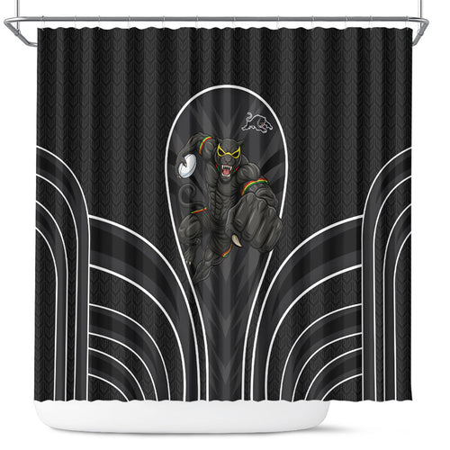 Penrith Panthers Rugby Mascot Shower Curtain Australian Rugby Culture - Tribal Inspired Black Panther