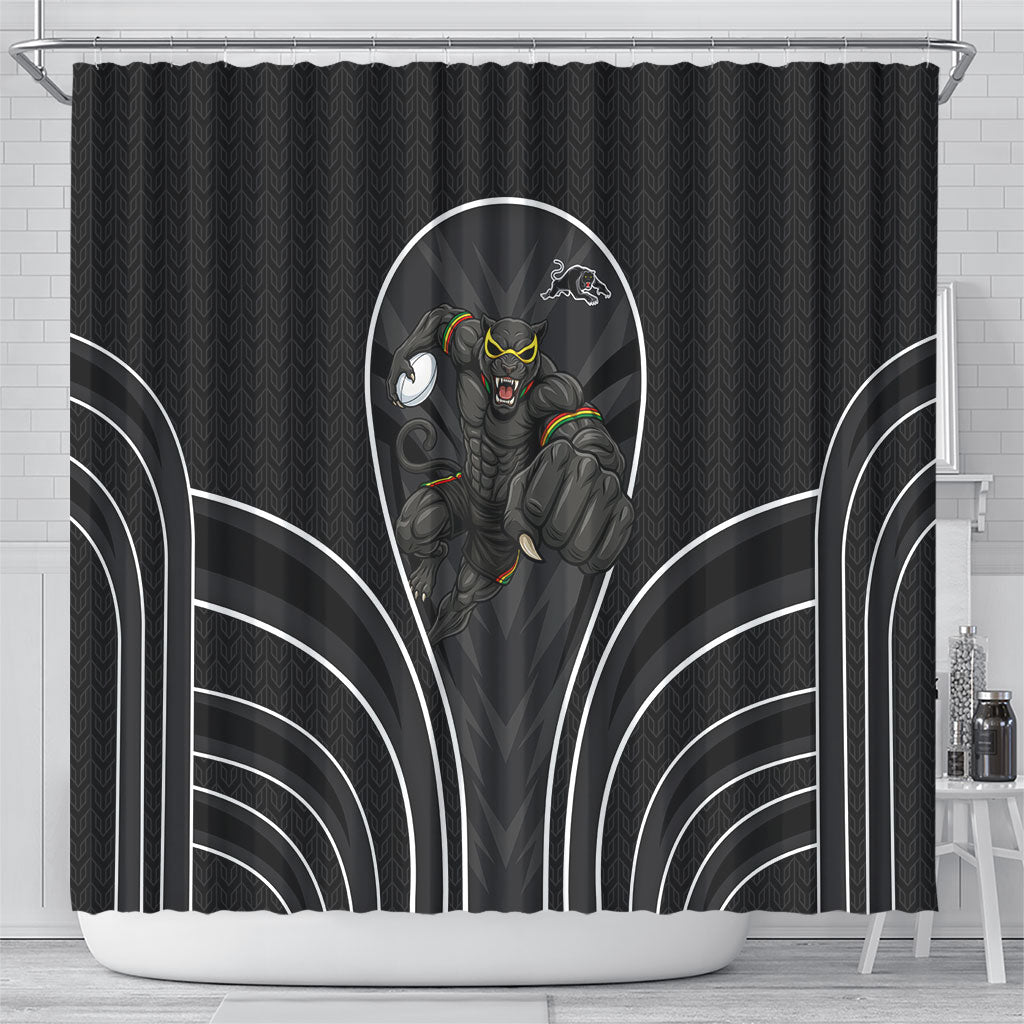 Penrith Panthers Rugby Mascot Shower Curtain Australian Rugby Culture - Tribal Inspired Black Panther