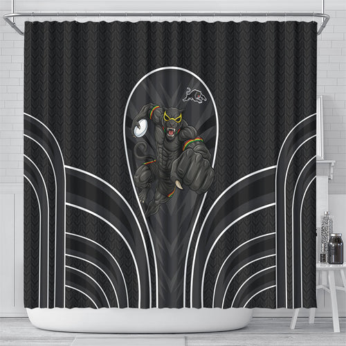 Penrith Panthers Rugby Mascot Shower Curtain Australian Rugby Culture - Tribal Inspired Black Panther