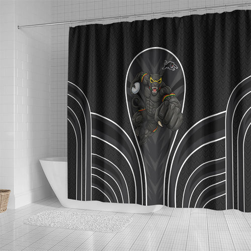 Penrith Panthers Rugby Mascot Shower Curtain Australian Rugby Culture - Tribal Inspired Black Panther