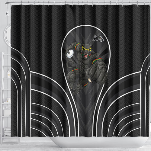 Penrith Panthers Rugby Mascot Shower Curtain Australian Rugby Culture - Tribal Inspired Black Panther