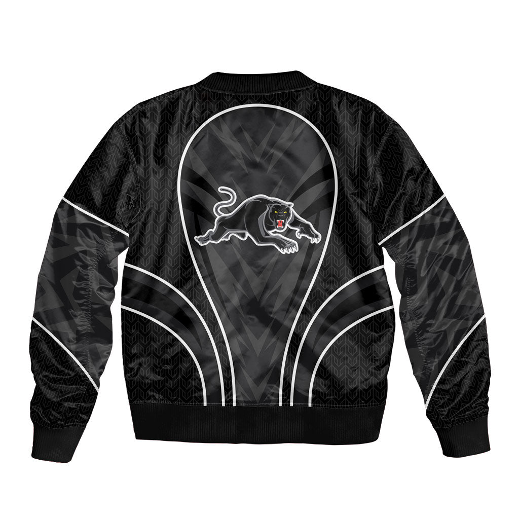 Penrith Panthers Rugby Mascot Sleeve Zip Bomber Jacket Australian Rugby Culture - Tribal Inspired Black Panther