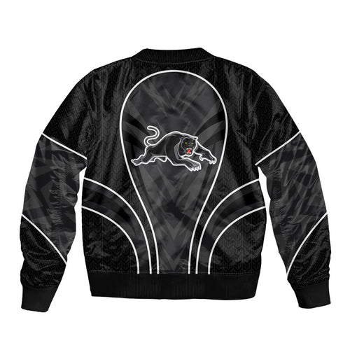 Penrith Panthers Rugby Mascot Sleeve Zip Bomber Jacket Australian Rugby Culture - Tribal Inspired Black Panther