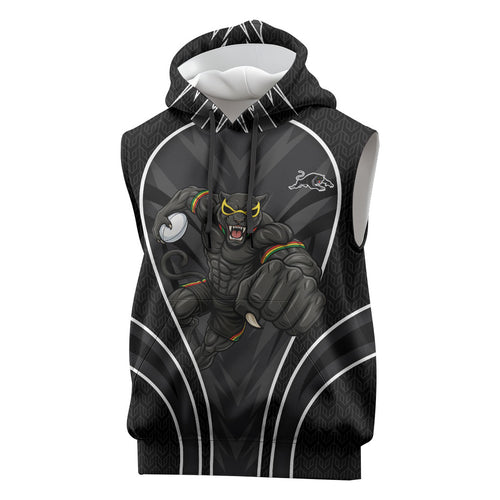 Penrith Panthers Rugby Mascot Sleeveless Hoodie Australian Rugby Culture - Tribal Inspired Black Panther