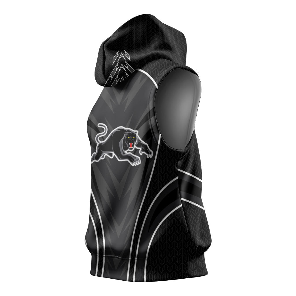 Penrith Panthers Rugby Mascot Sleeveless Hoodie Australian Rugby Culture - Tribal Inspired Black Panther