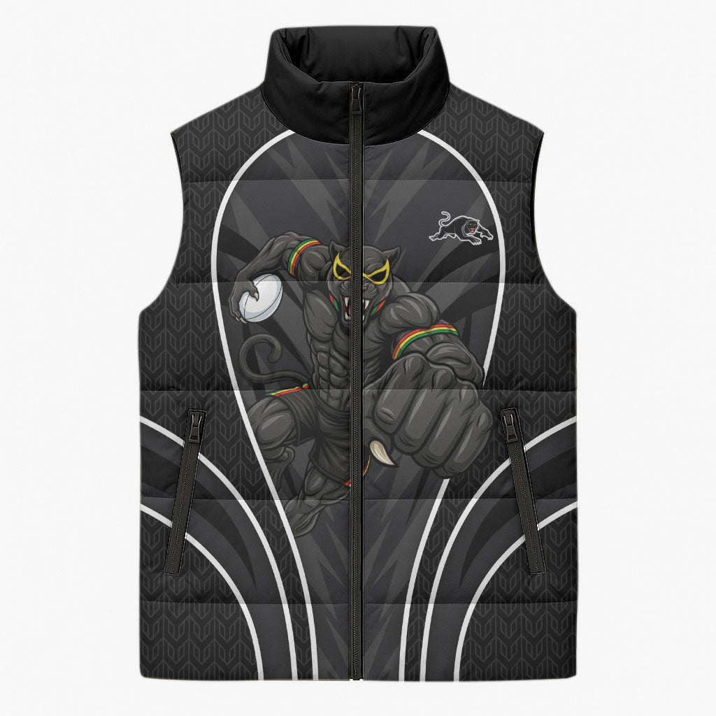 Penrith Panthers Rugby Mascot Sleeveless Puffer Jacket Australian Rugby Culture - Tribal Inspired Black Panther