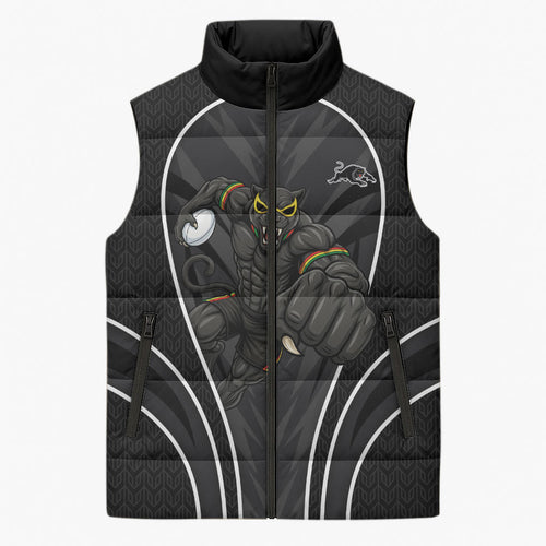 Penrith Panthers Rugby Mascot Sleeveless Puffer Jacket Australian Rugby Culture - Tribal Inspired Black Panther