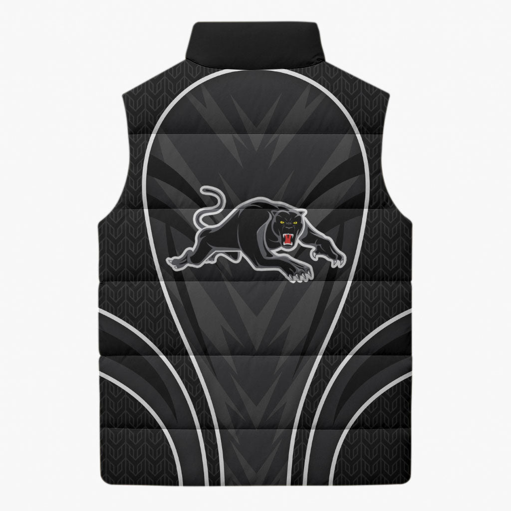 Penrith Panthers Rugby Mascot Sleeveless Puffer Jacket Australian Rugby Culture - Tribal Inspired Black Panther