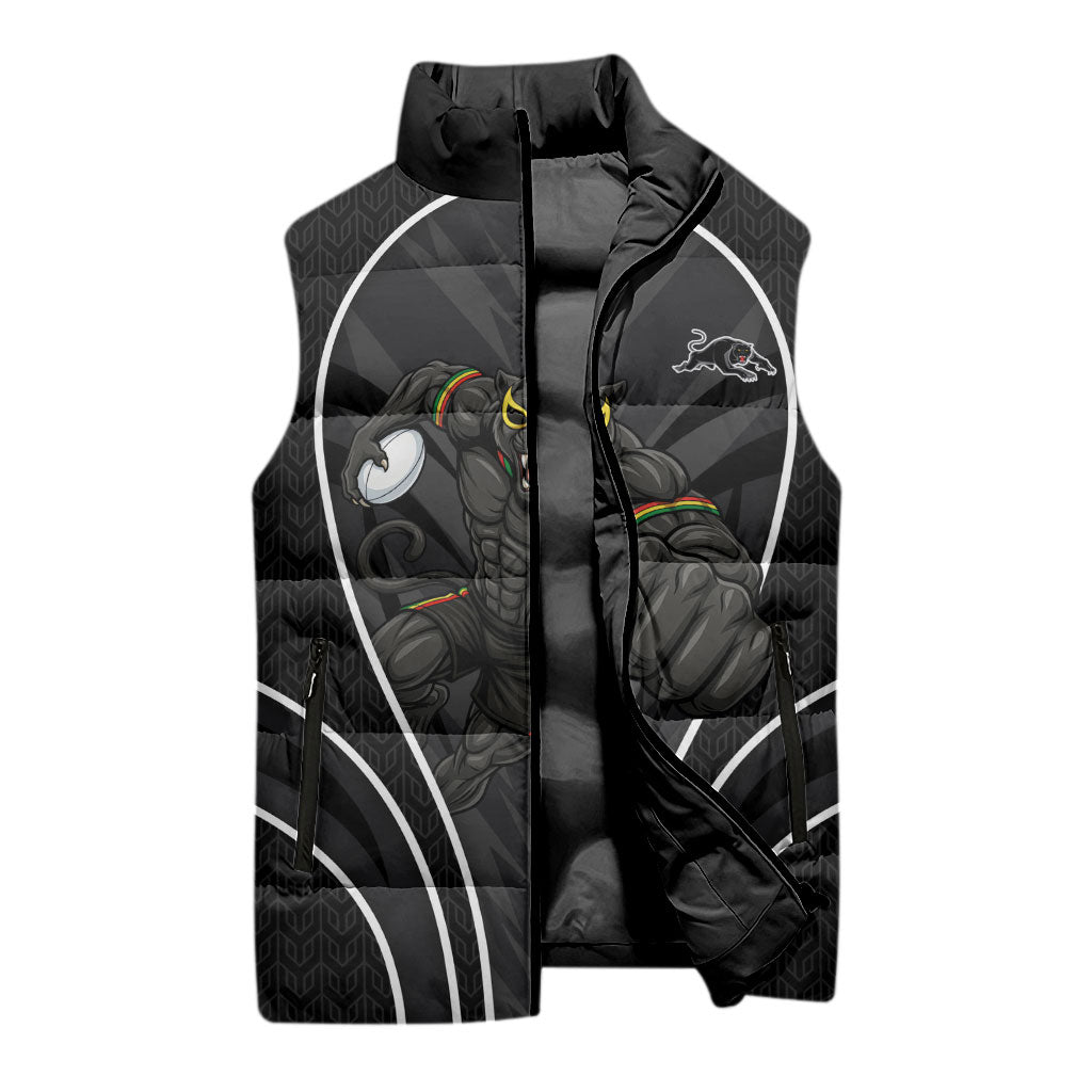 Penrith Panthers Rugby Mascot Sleeveless Puffer Jacket Australian Rugby Culture - Tribal Inspired Black Panther